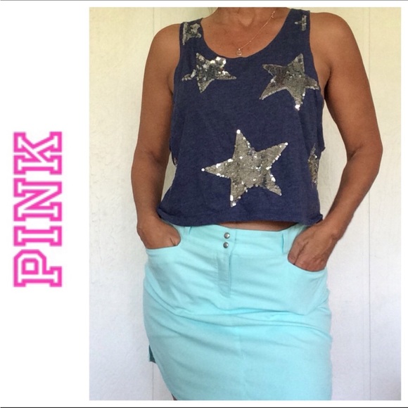 PINK VICTORIAS SECRET SEQUIN STAR MUSCLE TANK TOP SMALL - Picture 3 of 8